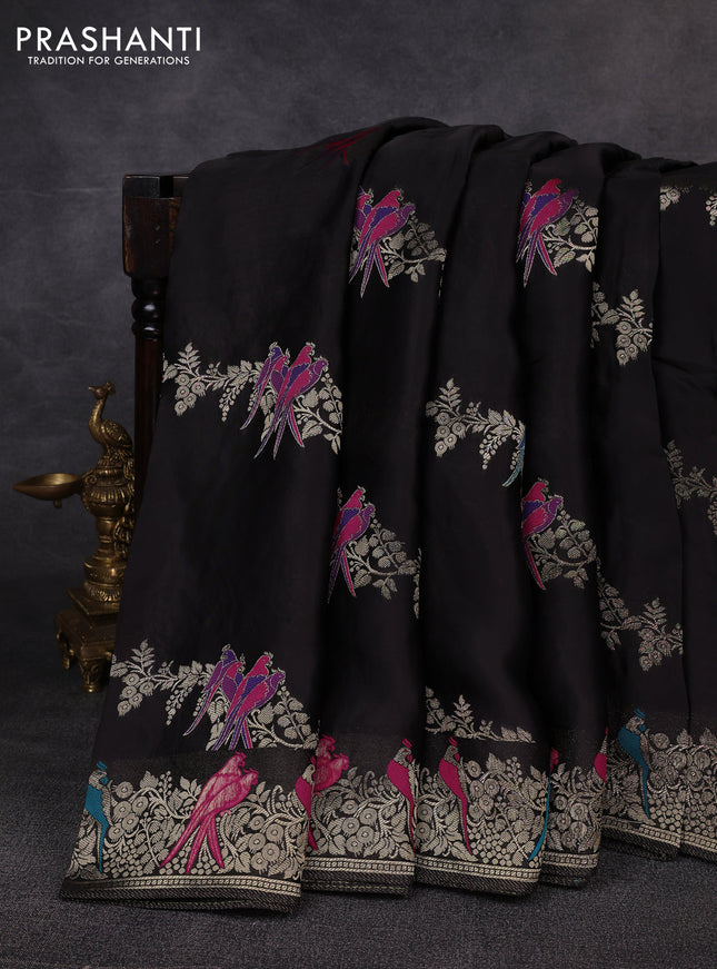 Banarasi silk saree black with thread & zari weaves and zari woven border