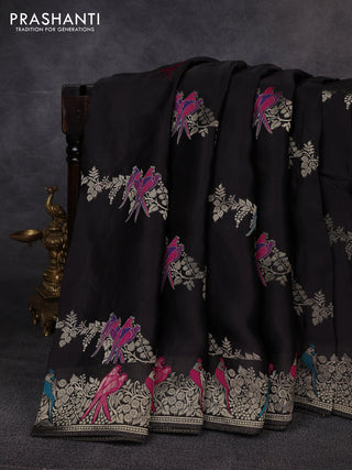 Banarasi silk saree black with thread & zari weaves and zari woven border