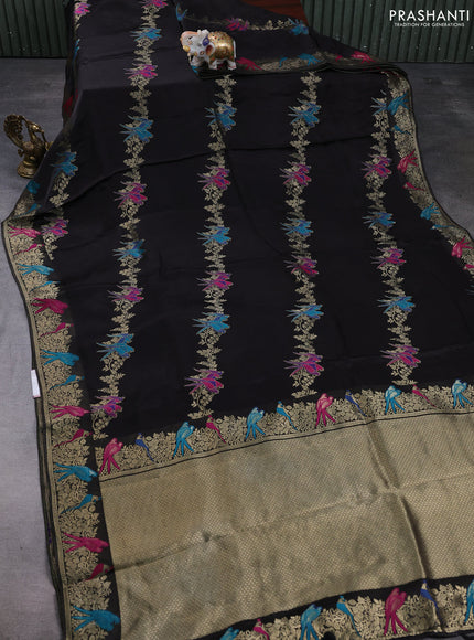 Banarasi silk saree black with thread & zari weaves and zari woven border