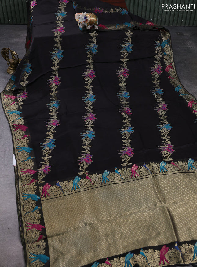 Banarasi silk saree black with thread & zari weaves and zari woven border