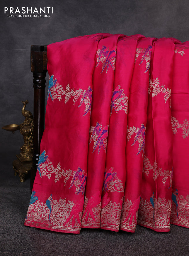 Banarasi silk saree pink with thread & zari weaves and zari woven border