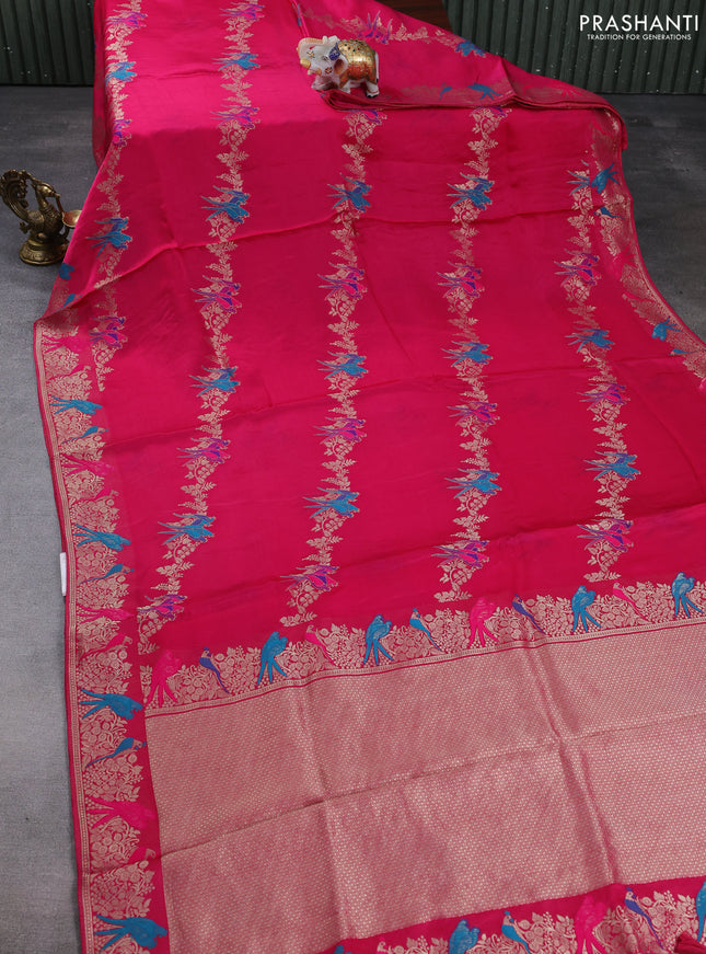 Banarasi silk saree pink with thread & zari weaves and zari woven border