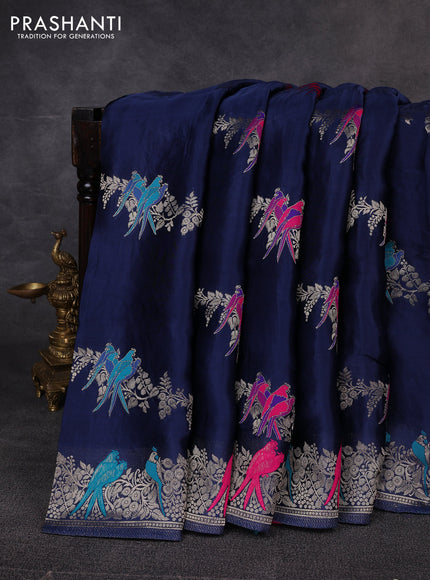 Banarasi silk saree navy blue with thread & zari weaves and zari woven border