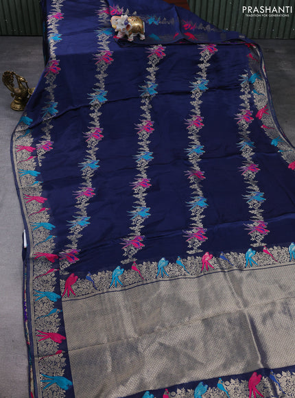 Banarasi silk saree navy blue with thread & zari weaves and zari woven border