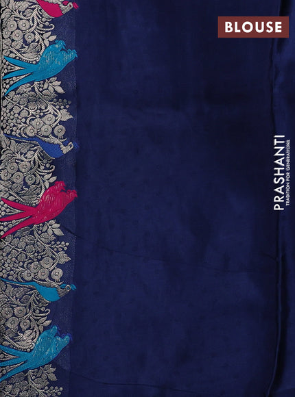 Banarasi silk saree navy blue with thread & zari weaves and zari woven border