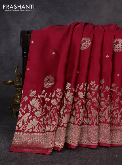 Banarasi silk saree red with allover zari woven buttas and long zari woven border
