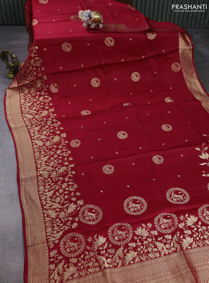 Banarasi silk saree red with allover zari woven buttas and long zari woven border