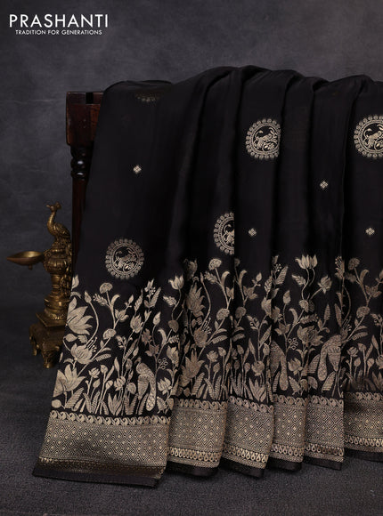 Banarasi silk saree black with allover zari woven buttas and long zari woven border