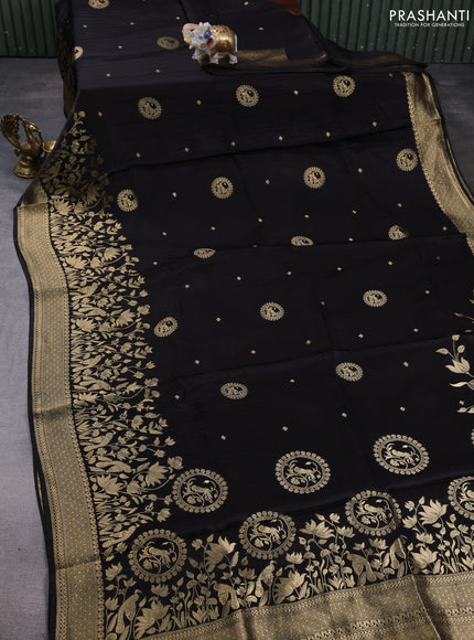 Banarasi silk saree black with allover zari woven buttas and long zari woven border