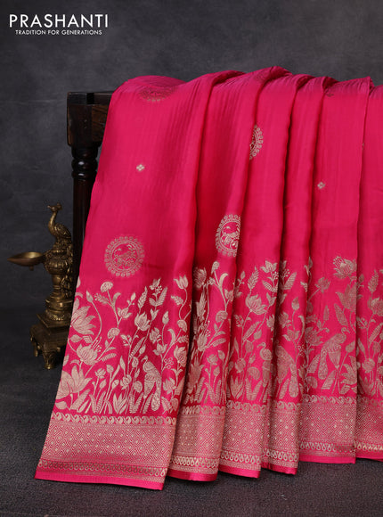 Banarasi silk saree pink with allover zari woven buttas and long zari woven border