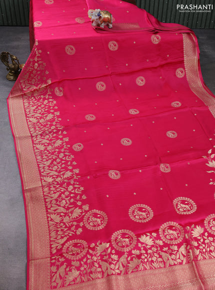 Banarasi silk saree pink with allover zari woven buttas and long zari woven border