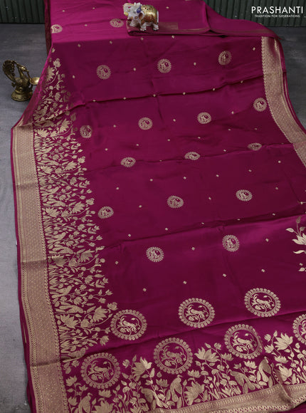 Banarasi silk saree magenta pink with allover zari woven buttas and long zari woven border