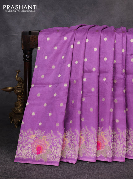 Banarasi silk saree purple with allover zari woven buttas and zari woven border
