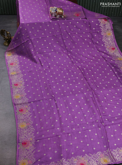 Banarasi silk saree purple with allover zari woven buttas and zari woven border