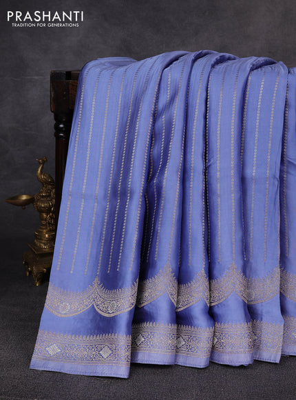 Banarasi silk saree pastel blue with allover zari stripe pattern and zari woven border
