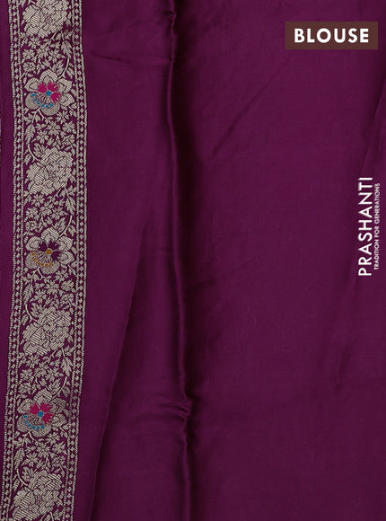 Banarasi silk saree wine shade with thread & zari woven buttas and long zari woven border