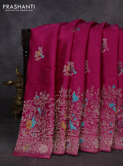 Banarasi silk saree pink with thread & zari woven buttas and long zari woven border
