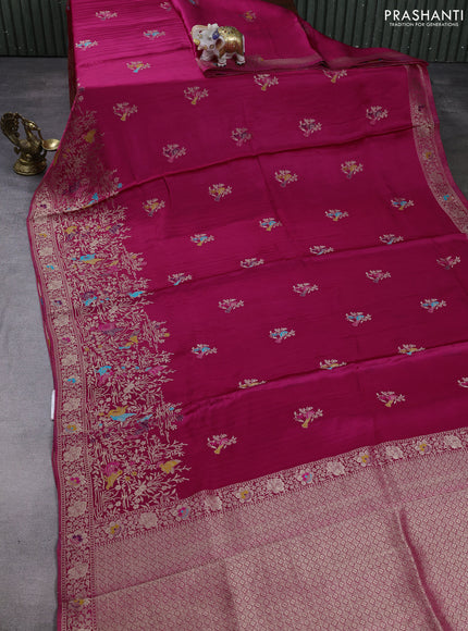Banarasi silk saree pink with thread & zari woven buttas and long zari woven border