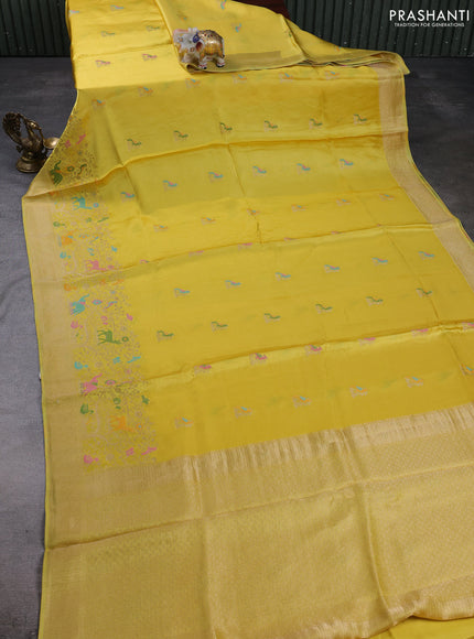 Banarasi silk saree yellow with allover thread & zari woven buttas and zari woven border