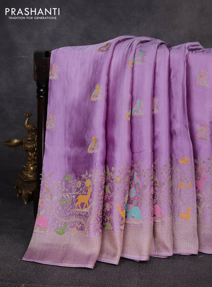 Banarasi silk saree lavender with allover thread & zari woven buttas and zari woven border