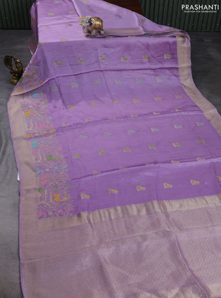 Banarasi silk saree lavender with allover thread & zari woven buttas and zari woven border