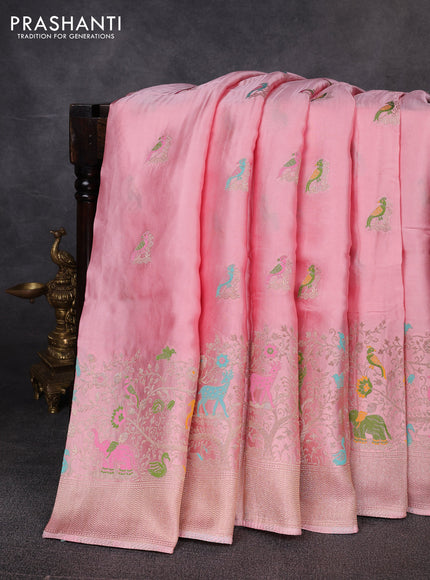 Banarasi silk saree light pink with allover thread & zari woven buttas and zari woven border