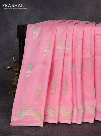 Banarasi silk saree light pink with thread & zari woven buttas and zari woven border