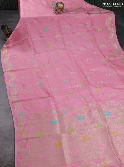 Banarasi silk saree light pink with thread & zari woven buttas and zari woven border