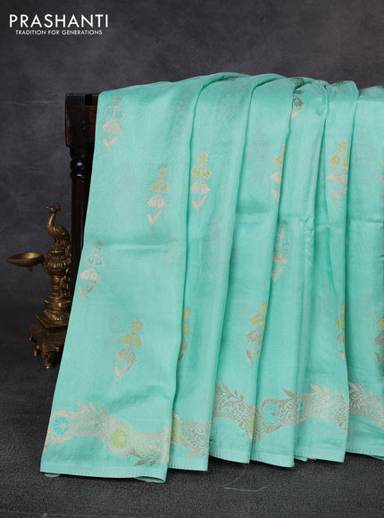 Banarasi silk saree teal green with thread & zari woven buttas and zari woven border