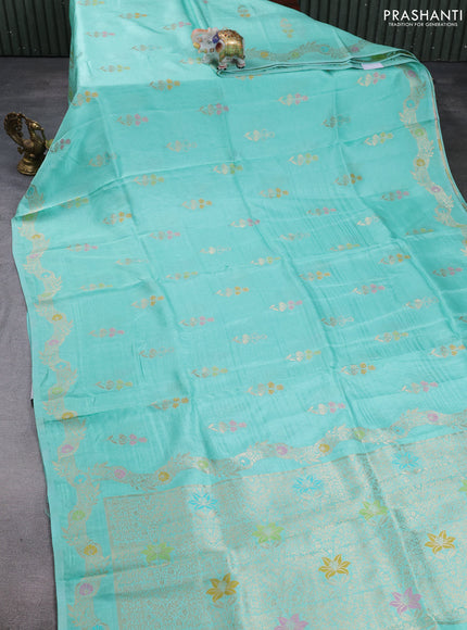 Banarasi silk saree teal green with thread & zari woven buttas and zari woven border