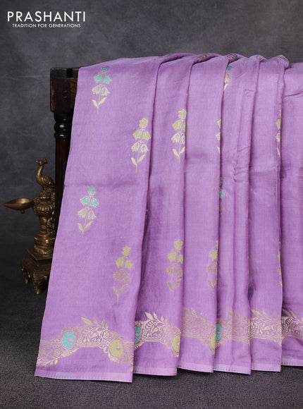 Banarasi silk saree lavender with thread & zari woven buttas and zari woven border