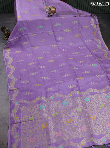 Banarasi silk saree lavender with thread & zari woven buttas and zari woven border