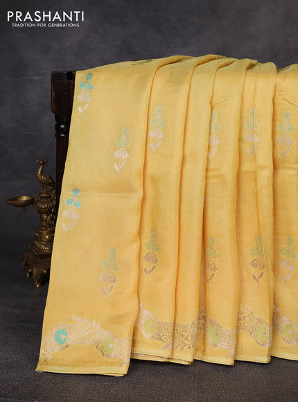 Banarasi silk saree yellow with thread & zari woven buttas and zari woven border