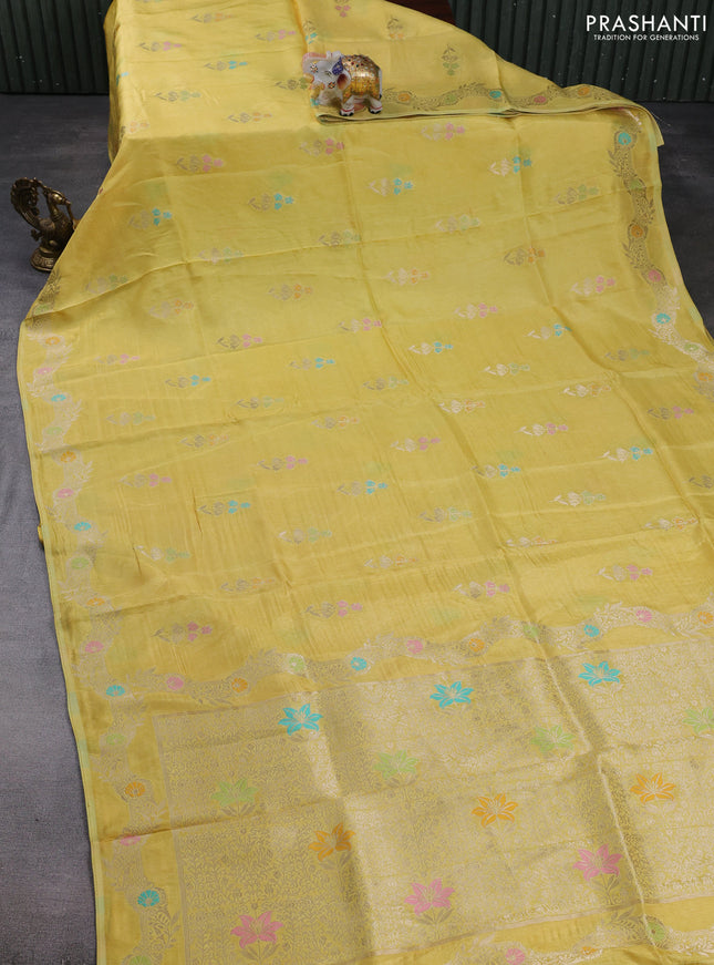 Banarasi silk saree yellow with thread & zari woven buttas and zari woven border
