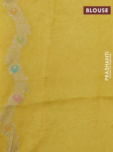 Banarasi silk saree yellow with thread & zari woven buttas and zari woven border