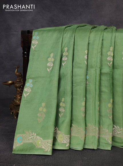 Banarasi silk saree green with thread & zari woven buttas and zari woven border