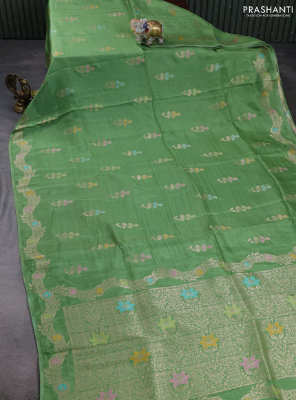 Banarasi silk saree green with thread & zari woven buttas and zari woven border