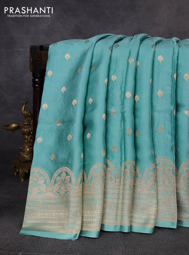 Banarasi silk saree teal green with allover zari woven buttas and zari woven border