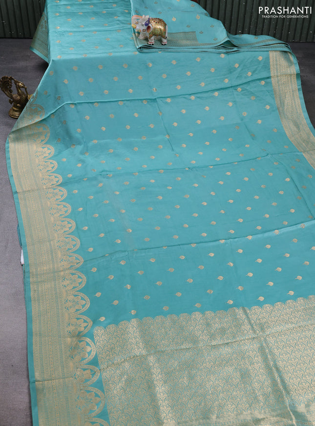 Banarasi silk saree teal green with allover zari woven buttas and zari woven border