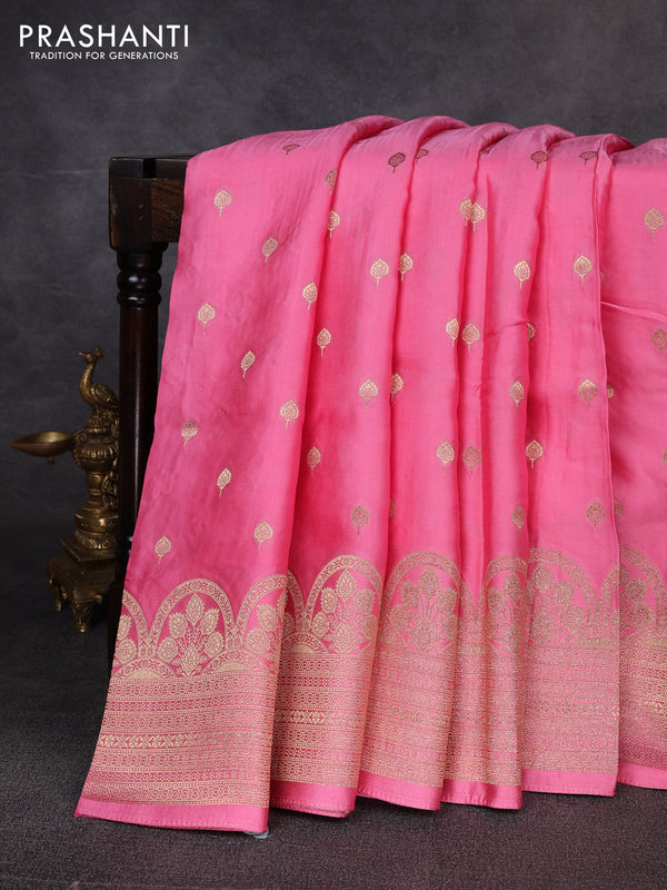 Banarasi silk saree pink with allover zari woven buttas and zari woven border