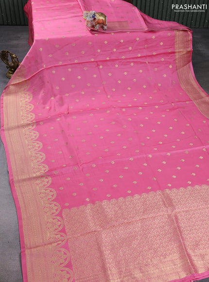 Banarasi silk saree pink with allover zari woven buttas and zari woven border