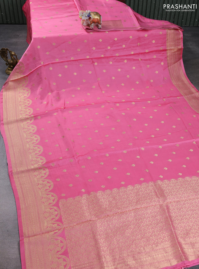 Banarasi silk saree pink with allover zari woven buttas and zari woven border