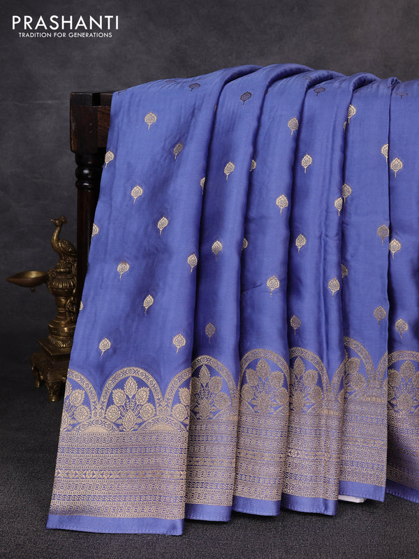 Banarasi silk saree blue shade with allover zari woven buttas and zari woven border