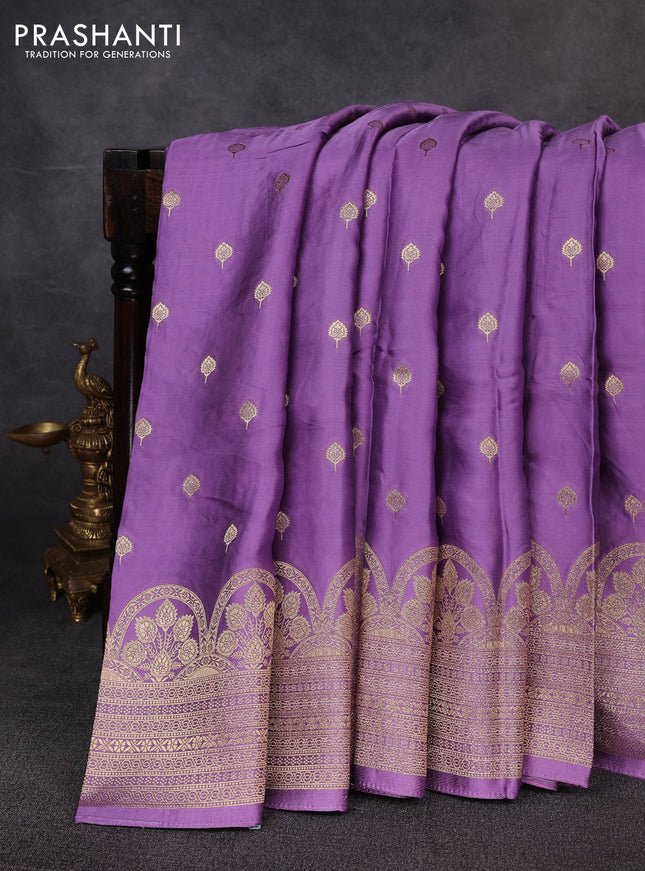 Banarasi silk saree lavender with allover zari woven buttas and zari woven border