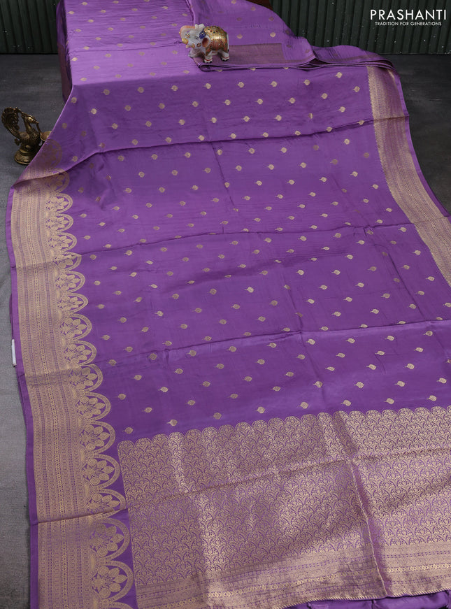 Banarasi silk saree lavender with allover zari woven buttas and zari woven border