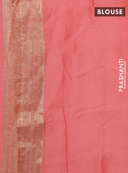 Banarasi silk saree peach shade with allover zari woven buttas and zari woven border