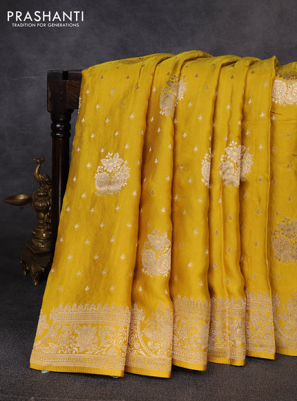 Banarasi silk saree yellow with allover zari woven buttas and zari woven border