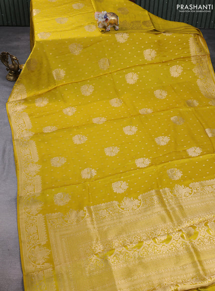 Banarasi silk saree yellow with allover zari woven buttas and zari woven border