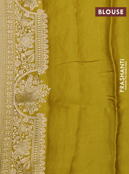 Banarasi silk saree yellow with allover zari woven buttas and zari woven border