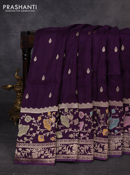 Banarasi silk saree deep purple with allover zari woven buttas and zari woven border